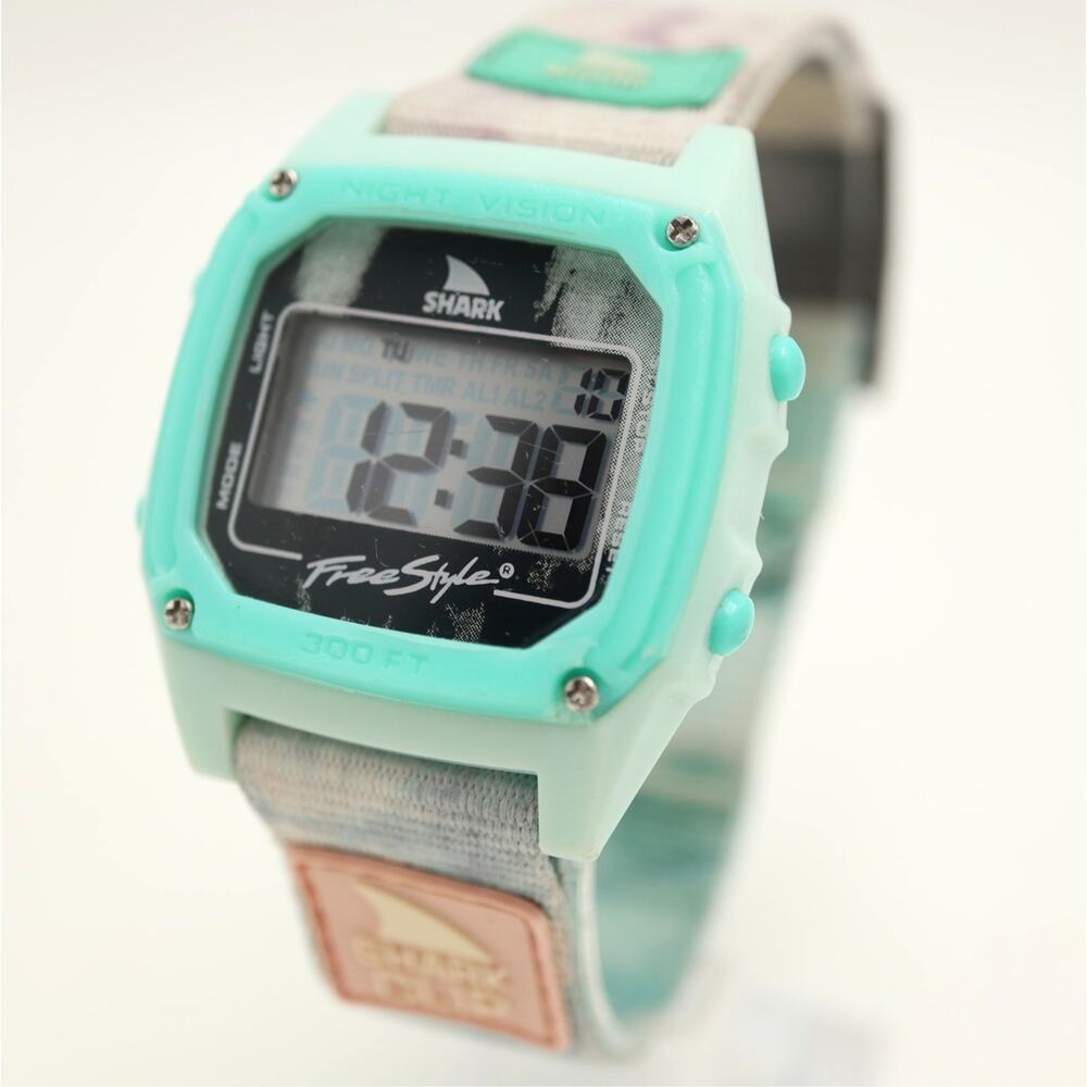 Freestyle Shark Clip Digital Watch 38mm Light Blue Nylon Strap with New Battery